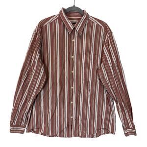 Eddie Bauer Shirt‎ Mens Large Red Striped Cotton Long Sleeve Casual Button-Up